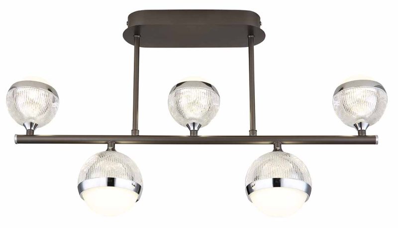 Lámpara de techo horizontal antracita/cromo 5 bolas de acrílico Globo Untsy - Imagen 2