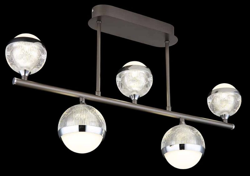 Lámpara de techo horizontal antracita/cromo 5 bolas de acrílico Globo Untsy - Imagen 3