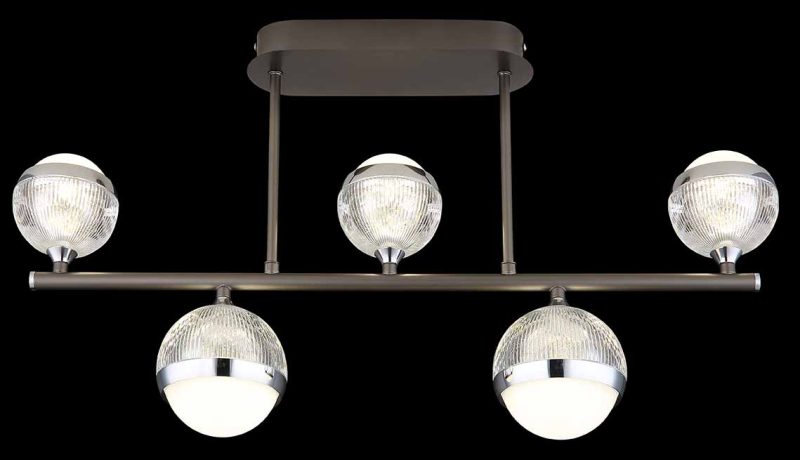 Lámpara de techo horizontal antracita/cromo 5 bolas de acrílico Globo Untsy - Imagen 4