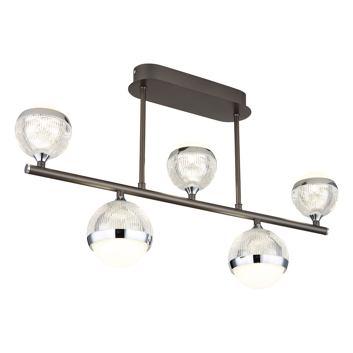 Lámpara de techo horizontal antracita/cromo 5 bolas de acrílico Globo Untsy