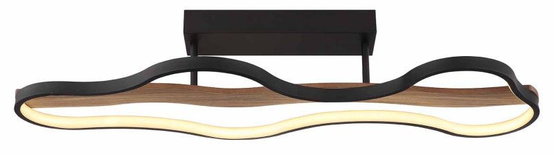 Lámpara de techo largo rectangular negro/aspecto madera nube Globo Bezzy - Imagen 2