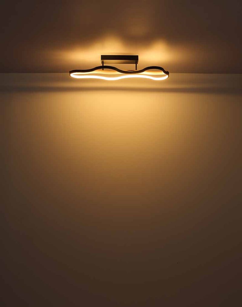 Lámpara de techo largo rectangular negro/aspecto madera nube Globo Bezzy - Imagen 3