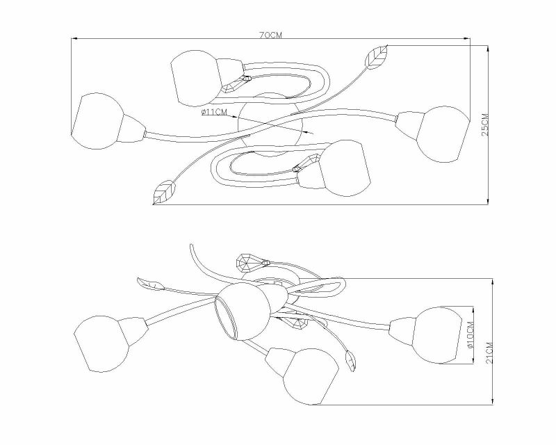 Lámpara de techo niquelada de 4 pantallas giradas Globo Lilly - Imagen 3