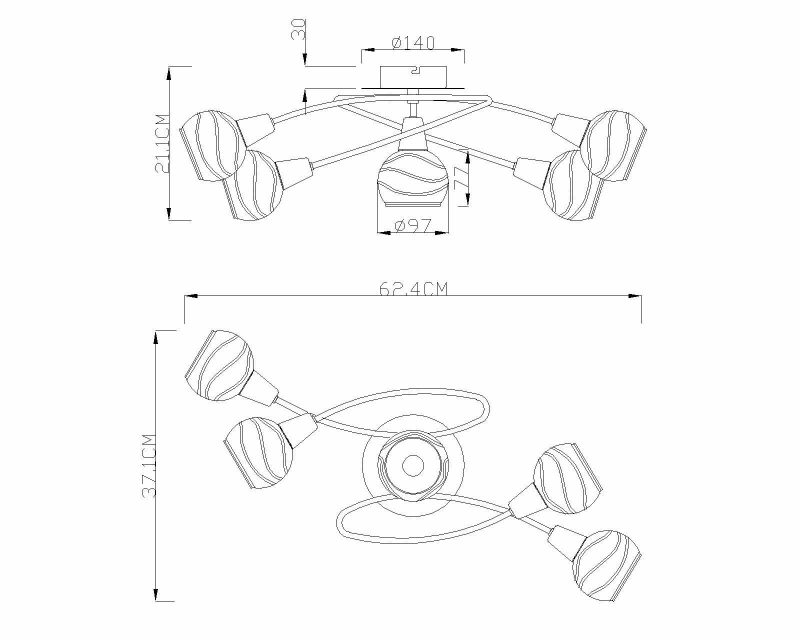 Lámpara de techo redonda de bronce con 5 capuchas de cristal ahumado Globo Isla - Imagen 3