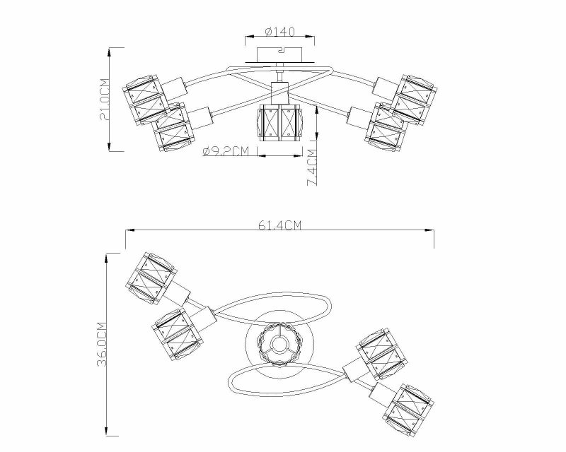 Lámpara de techo redonda de níquel con 5 capuchas de cristal Globo Kris - Imagen 3