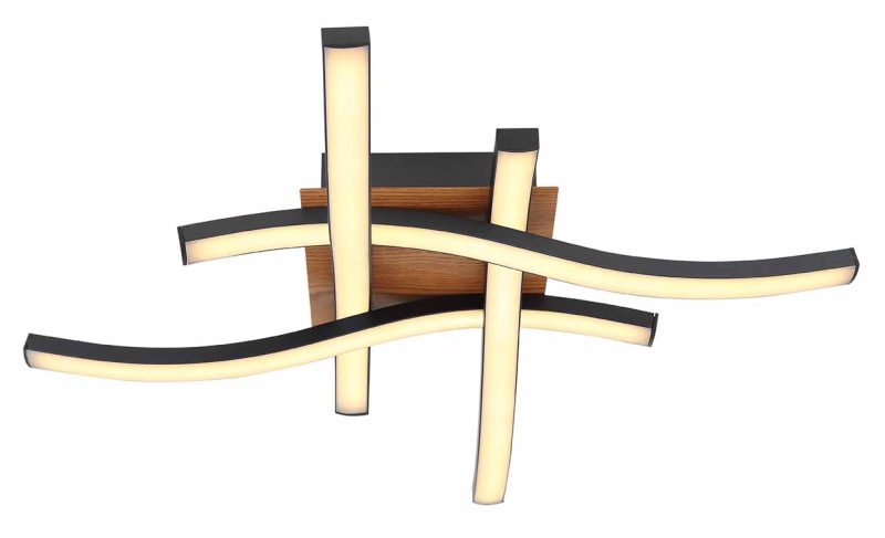 Lámpara de techo tejida metal negro/aspecto madera Globo Evita - Imagen 2