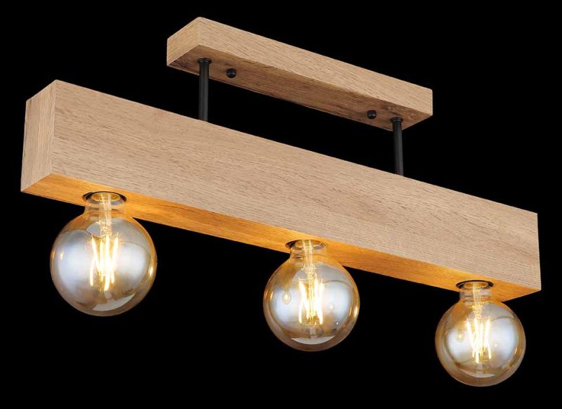 Plafón rural de madera y metal negro Globo Erna - Imagen 4