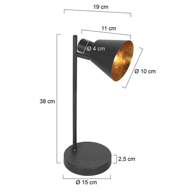 Lámpara de mesa retro negra de metal Mexlite Oeroe - Imagen 6