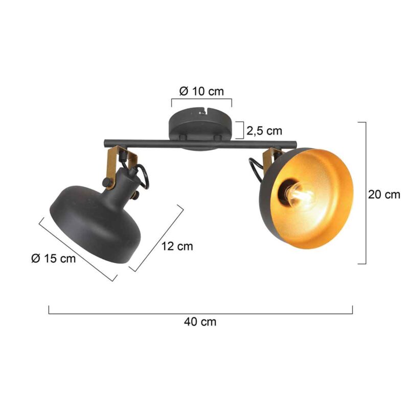 Lámpara de pared industrial de metal negro Mexlite Prato - Imagen 6
