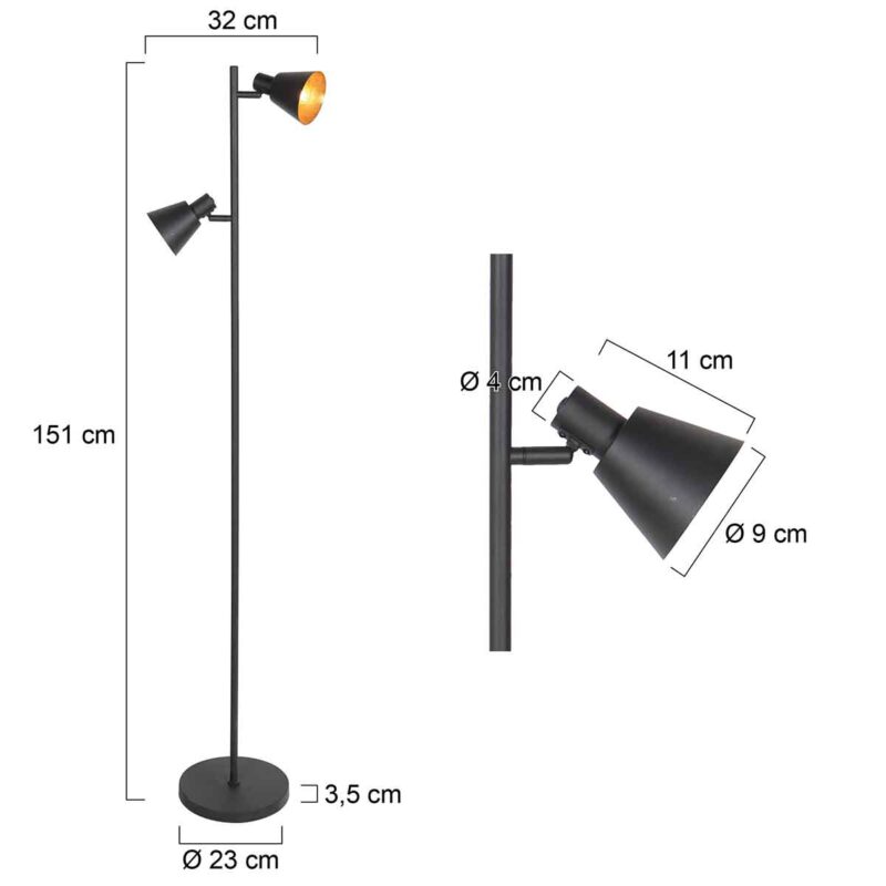 Lámpara de pie retro de metal negro Mexlite Oeroe - Imagen 7
