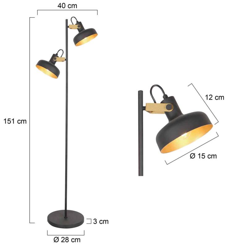 Lámpara de pie negro de metal moderno Mexlite Prato - Imagen 7
