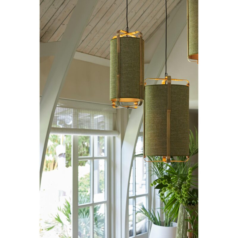 Lámpara colgante verde con marco de bambú Light & Living Sendai - Imagen 9