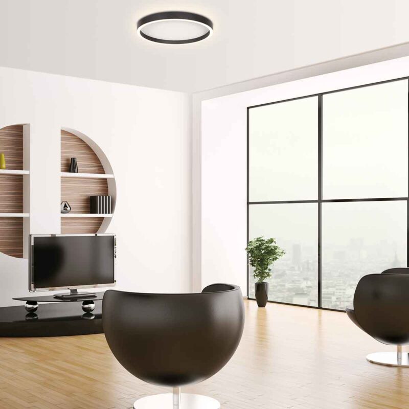 Plafón moderno de metal negro Steinhauer Ringlux - Imagen 3
