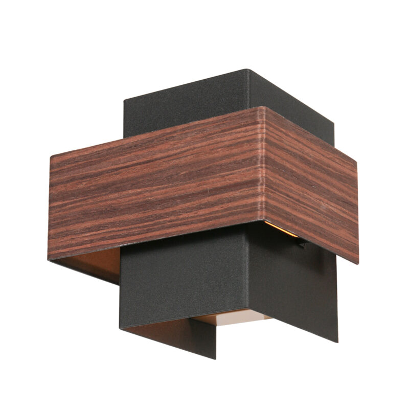 Aplique de pared rústico negro/madera Steinhauer Muro