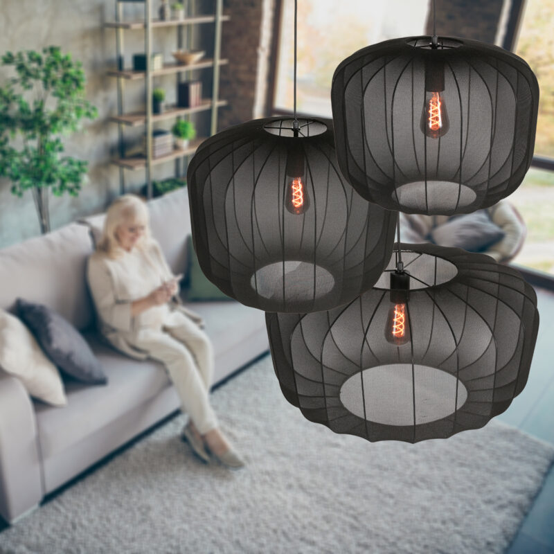 Lámpara colgante japandi negra de textil refinado Anne Lighting Sable - Ø45 cm - Imagen 3