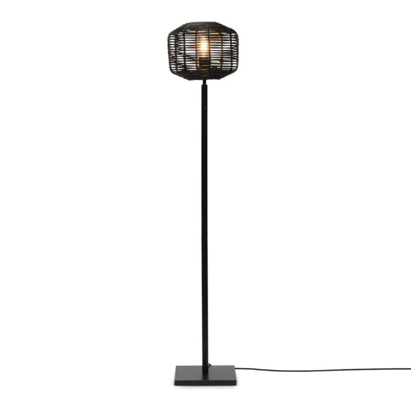 Lámpara de pie en bambú y ratán negro estilo boho Tanami - GOOD&MOJO