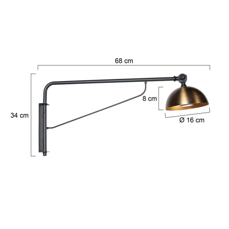 Aplique de pared retro negro con pantalla de bronce Steinhauer Pintino - Imagen 6