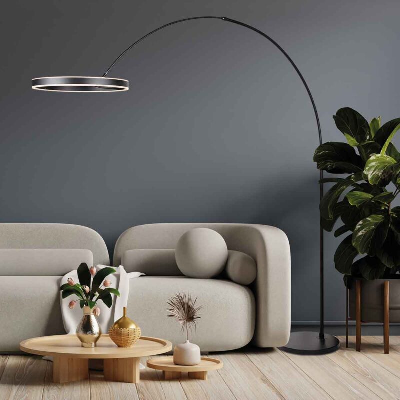 Lámpara de pie moderna de metal negro Steinhauer Ringlux - Imagen 3