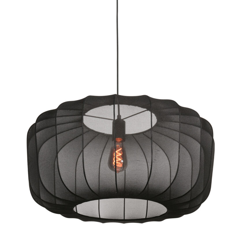 Lámpara colgante japandi negra de textil Anne Lighting Sable - Ø60 cm
