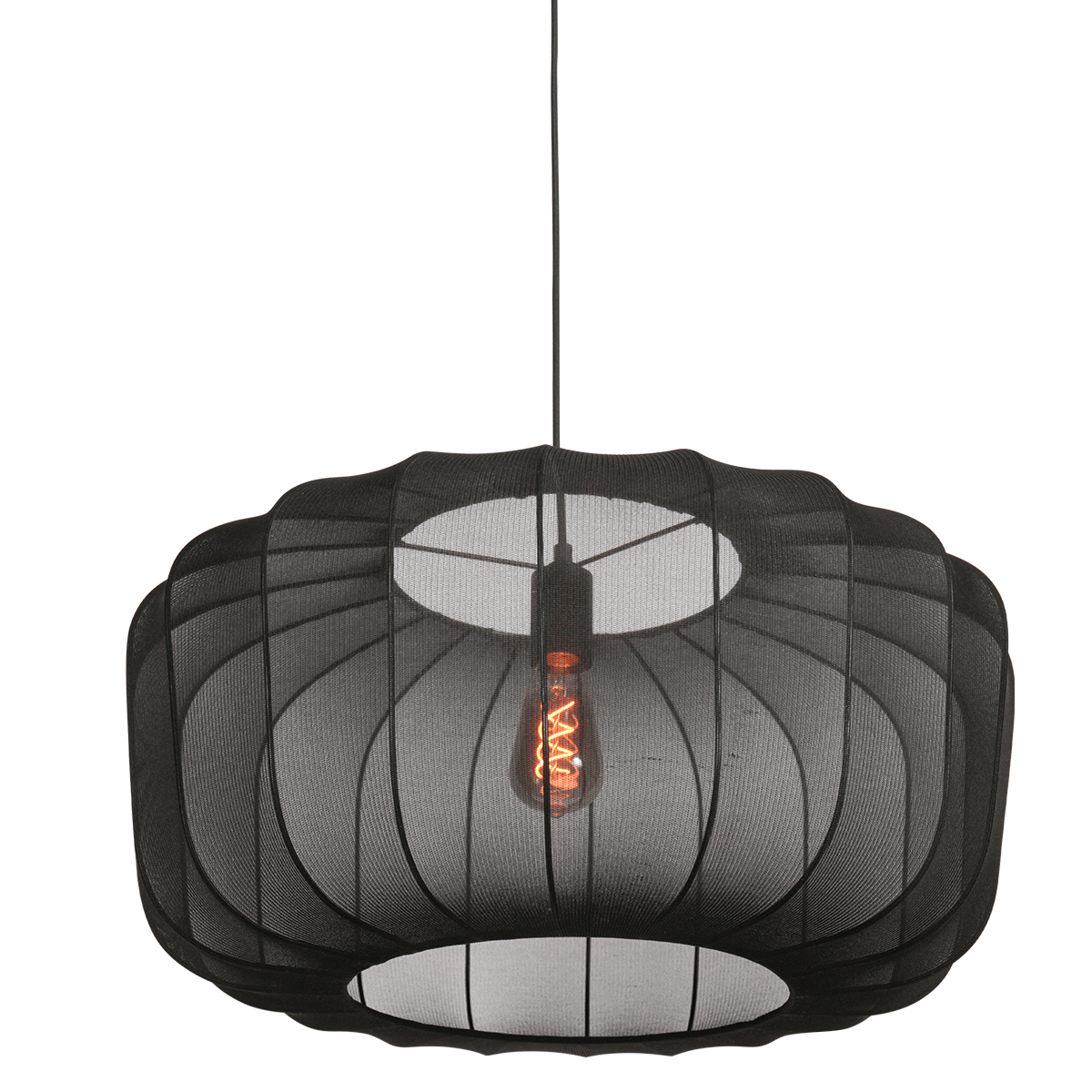 Lámpara colgante japandi negra de textil Anne Lighting Sable - Ø60 cm