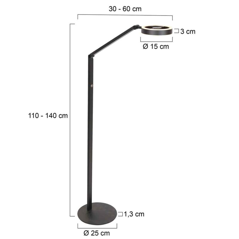 Lámpara de pie moderna de metal negro Steinhauer Ringlux - Imagen 6
