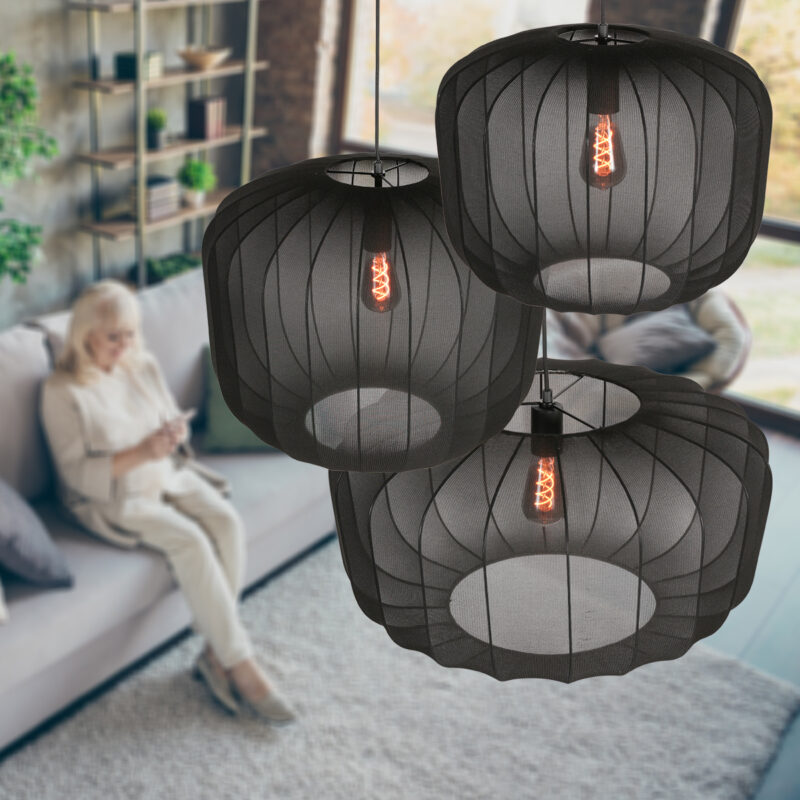 Lámpara colgante japandi negra de textil Anne Lighting Sable - Ø60 cm - Imagen 2