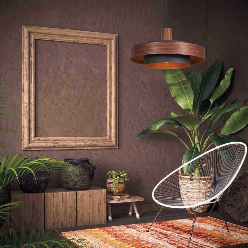 Lámpara colgante retro redonda de madera Anne Lighting Flinter - Ø50 cm - Imagen 3