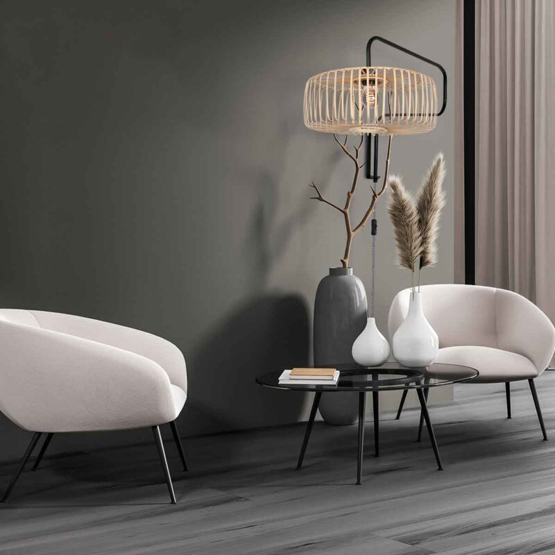 Aplique de pared negro orientable con pantalla de bambú Steinhauer Bloeba - Imagen 3