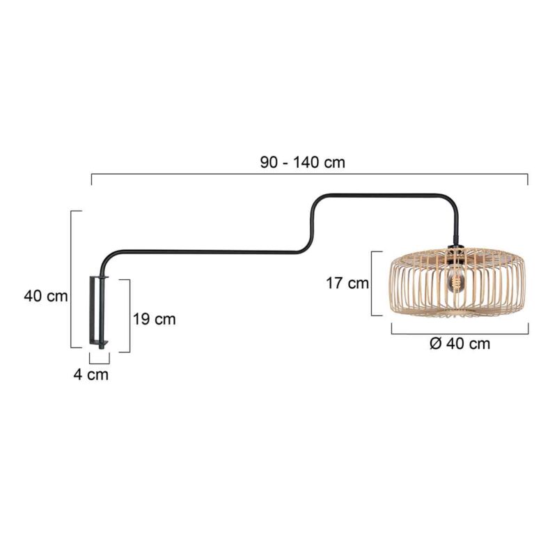 Aplique de pared negro orientable con pantalla de bambú Steinhauer Bloeba - Imagen 7