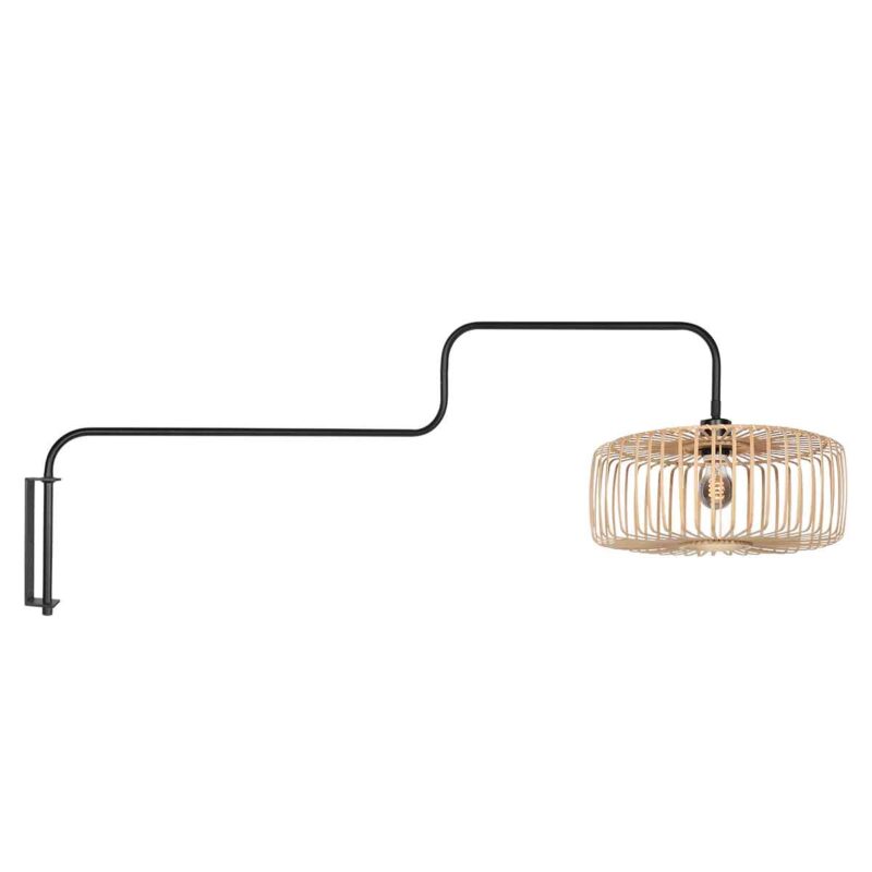 Aplique de pared negro orientable con pantalla de bambú Steinhauer Bloeba