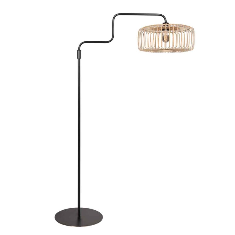 Lámpara de pie de bambú y metal negro con diseño moderno Steinhauer Bloeba