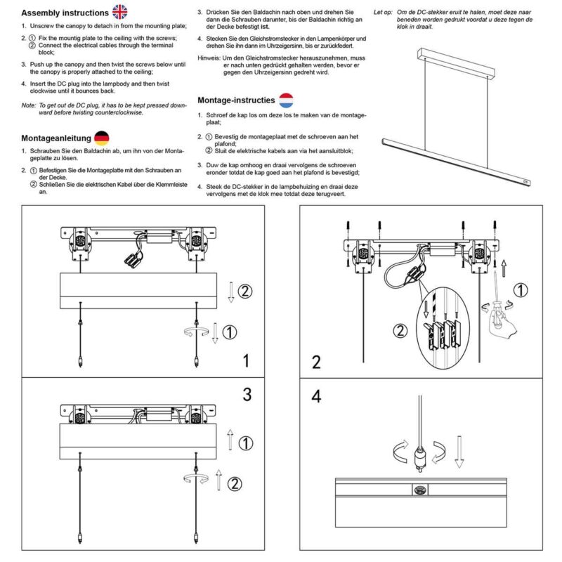 Lámpara colgante de diseño en acero color champán con dimmer Steinhauer Fluxy - 160cm - Imagen 7