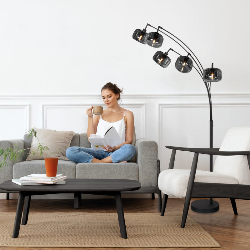 Lámpara de pie de diseño con pantallas de cristal ahumado negro Mexlite Tenebris - Imagen 2