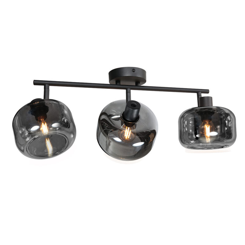 Lámpara de techo de tres luces en cristal ahumado negro Mexlite Tenebris