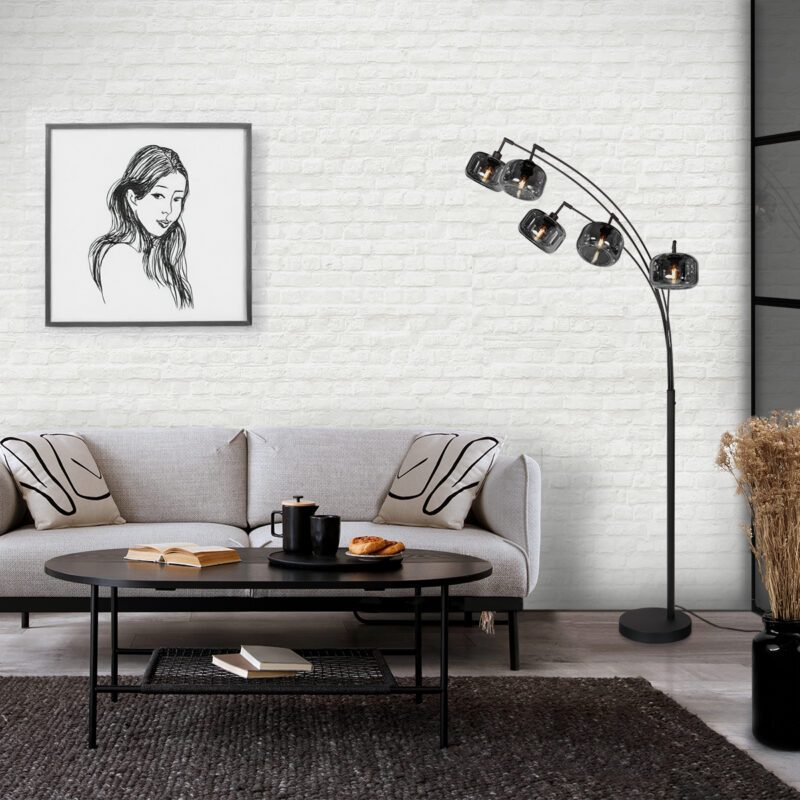 Lámpara de pie de diseño con pantallas de cristal ahumado negro Mexlite Tenebris - Imagen 3