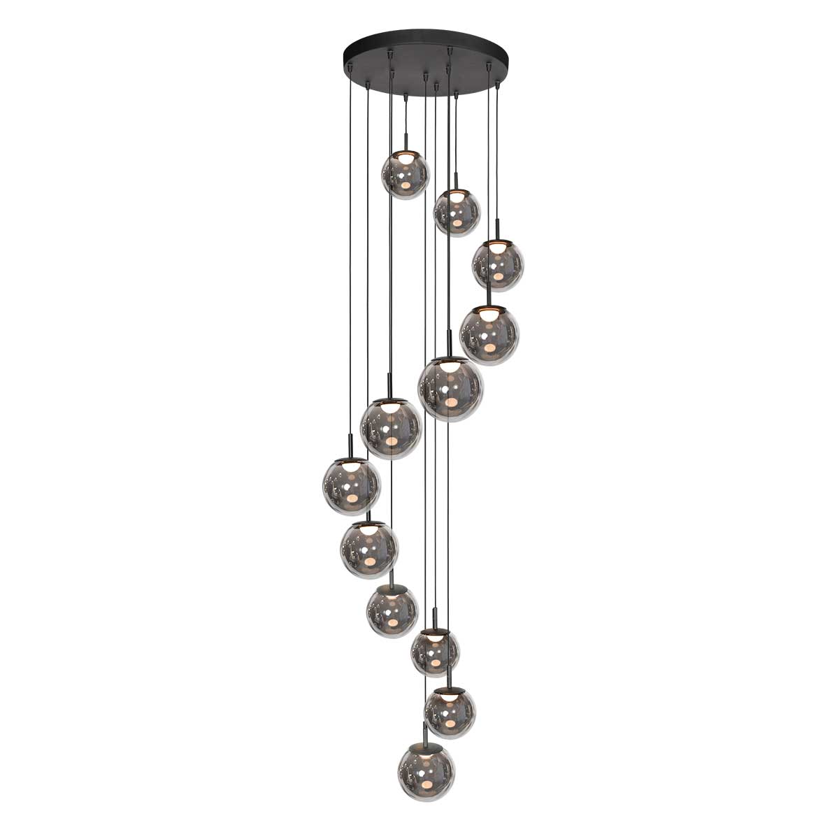 Lámpara colgante de diseño de vidrio ahumado LED negra Steinhauer Bollique