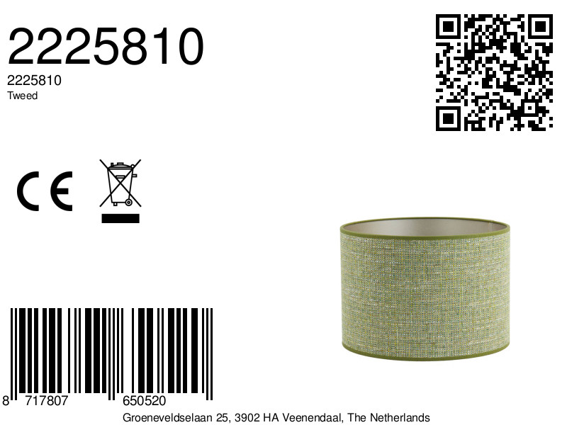 Pantalla de tela verde en forma cilíndrica Light & Living Tweed - Imagen 7