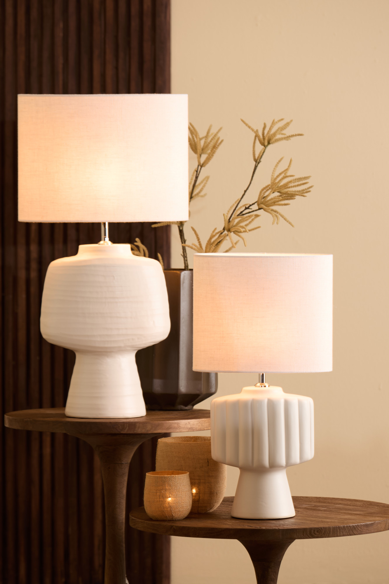 Base de lámpara cerámica blanca acanalada Light & Living Gandara - Imagen 4