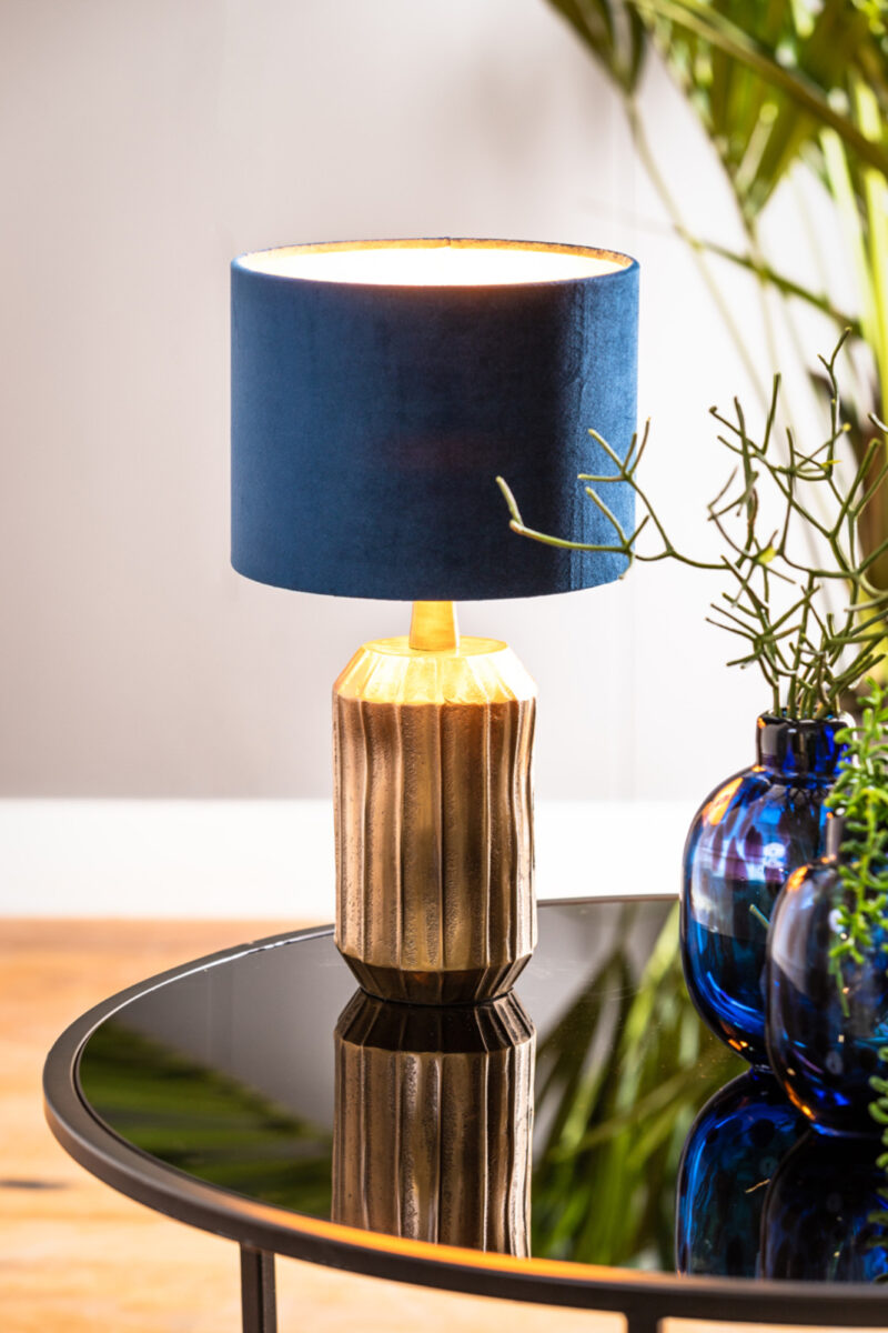 Pantalla de lámpara de terciopelo azul en forma cilíndrica Light & Living Velours - Ø 20 cm - Imagen 5