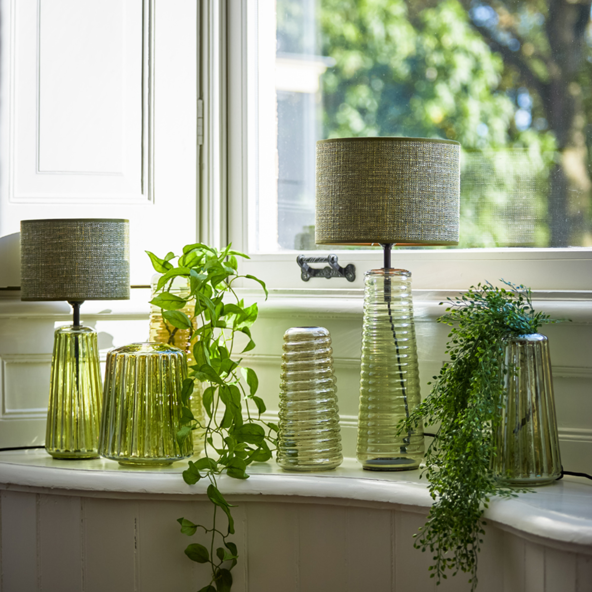 Pantalla de tela verde en forma cilíndrica Light & Living Tweed - Imagen 4