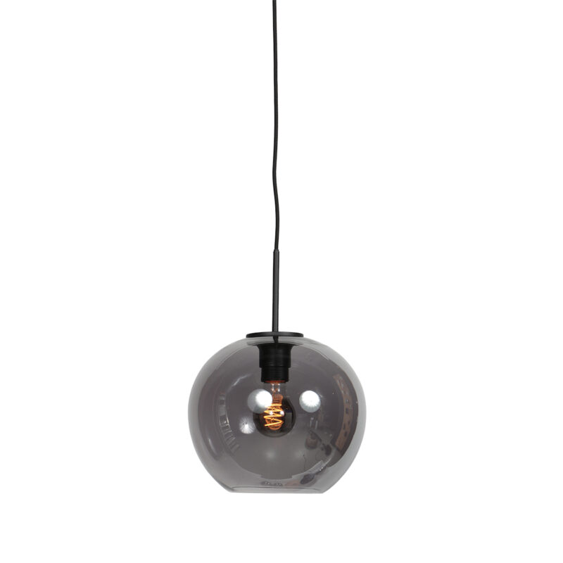 Lámpara colgante negra con esfera suspendida de vidrio ahumado Mexlite HaloSwap - Ø 25 cm