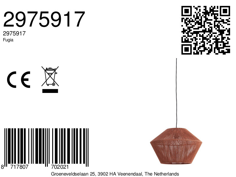 Pantalla colgante en hilo marrón estilo rústico Light & Living Fugia - Imagen 2