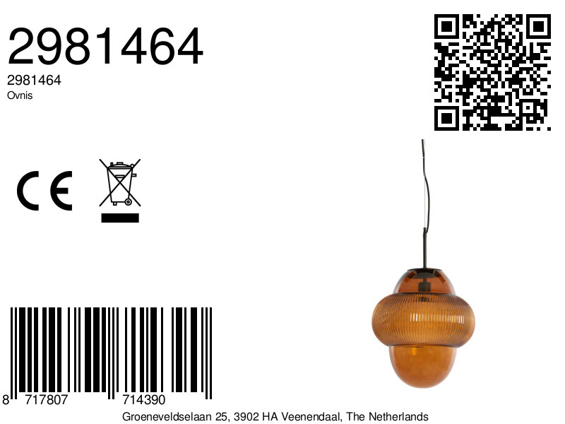 Lámpara colgante de vidrio color ámbar Light & Living Ovnis - Imagen 7