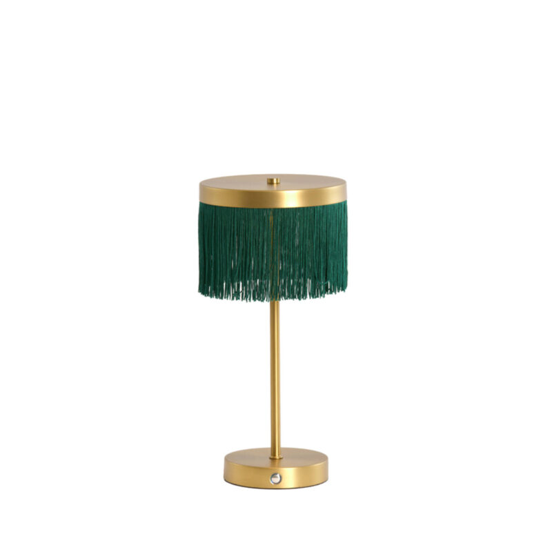 Lámpara de mesa dorada con flecos verdes Light & Living Diny - H. 35 cm
