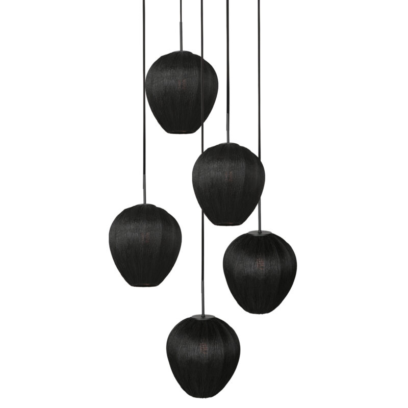 Lámpara colgante negra de 5 luces para hueco de escalera con pantallas de lino Mexlite HaloSwap - Imagen 7
