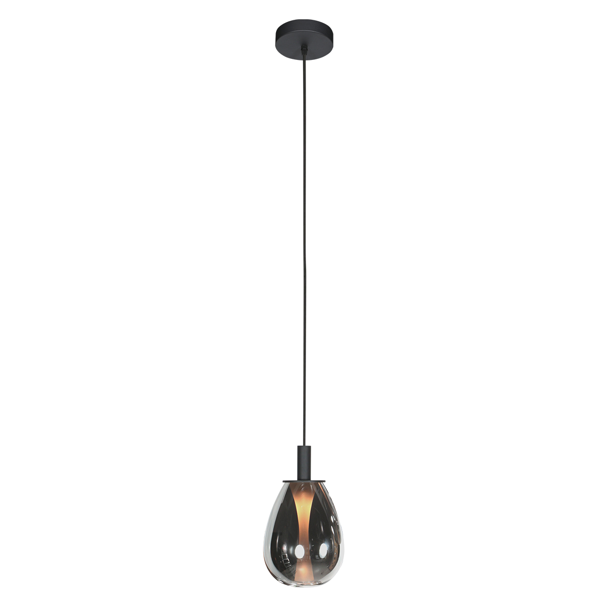Lámpara colgante delgada negra con vidrio ahumado Steinhauer Glimsy - Ø 14,50 cm