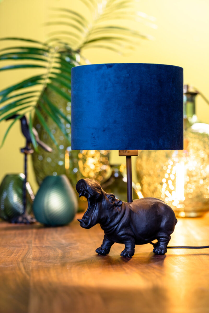Pantalla de lámpara de terciopelo azul en forma cilíndrica Light & Living Velours - Ø 20 cm - Imagen 4