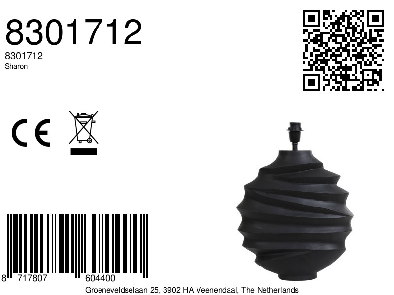 Base de lámpara negra con patrón de estrías Light & Living Sharon - Imagen 2