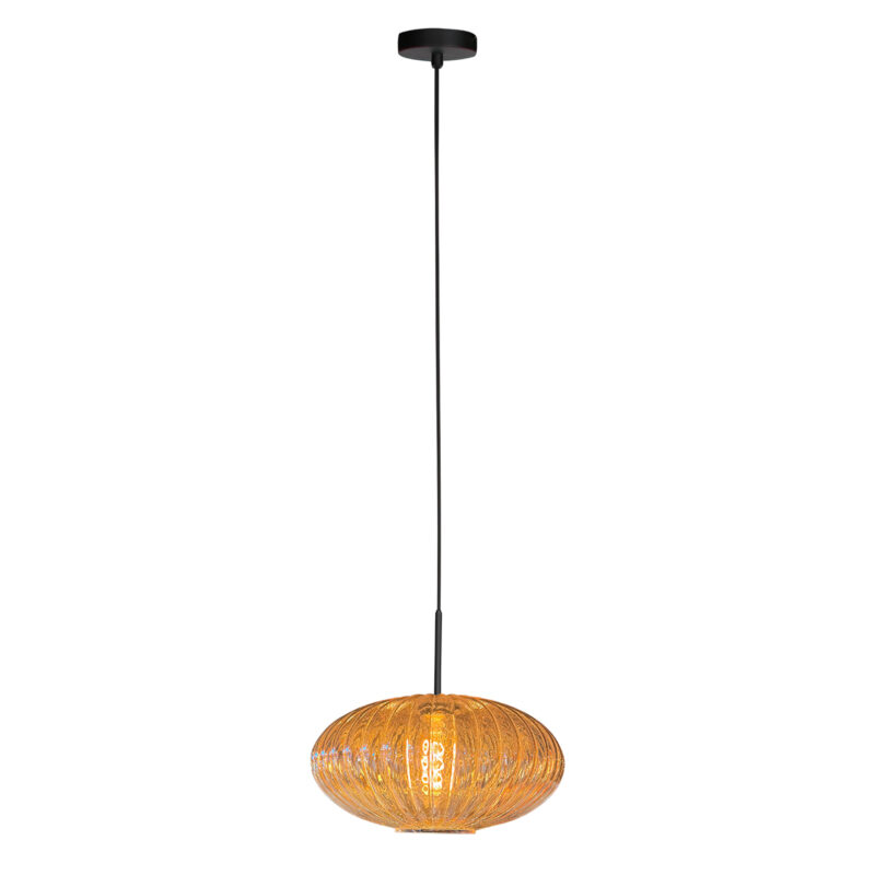 Lámpara colgante ámbar con vidrio estriado clásico Mexlite HaloSwap - Ø 30 cm