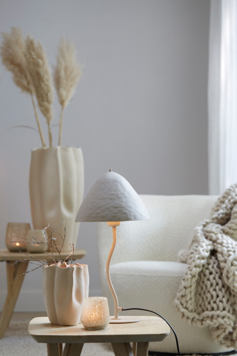 Lámpara de mesa tipo seta curvada en blanco estilo japandi Light & Living Elimo - H. 50 cm - Imagen 4